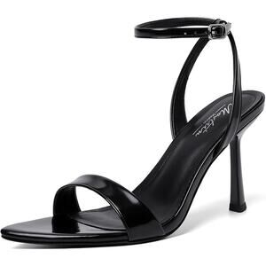 New Mostrin Womens 7 Black Open Toe Ankle Strap 4" Heel Stilletto Sandal Shoes